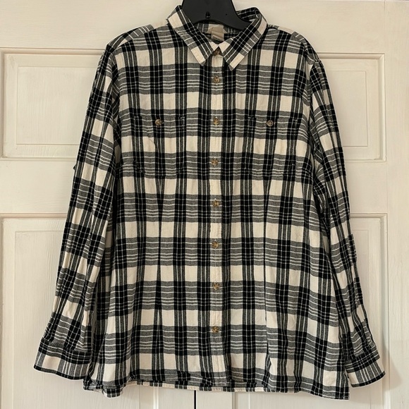 Duluth Trading Company Buffalo Check Black White Plaid Flannel Button Size XXL - Picture 1 of 9